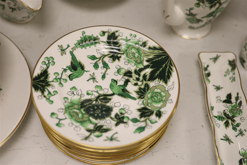 A Coalport Cathay peony pattern green dinner service for twelve settings